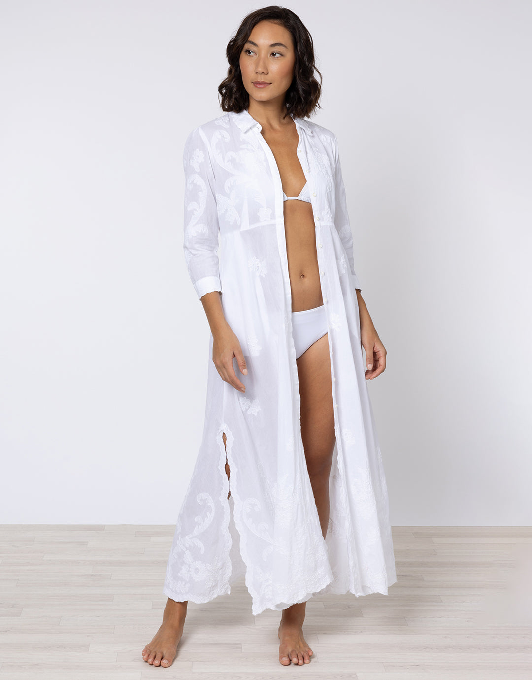 Cotton Maxi Dress with Vintage Embroidery - White - Simply Beach UK