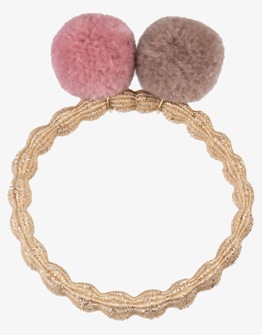 PomPom Hair Tie - Beige Glitter with Dusty Rose Dove - Simply Beach UK