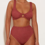 Nadine Bikini Set with Tonal Hoops - Metallic Rosewood - Simply Beach UK