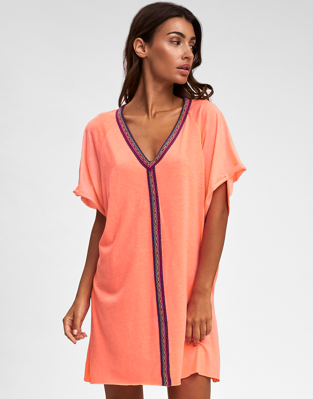 Mini Pima Abaya Dress - Coral - Simply Beach UK