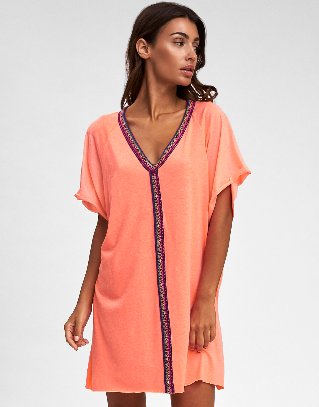 Mini Pima Abaya Dress - Coral - Simply Beach UK