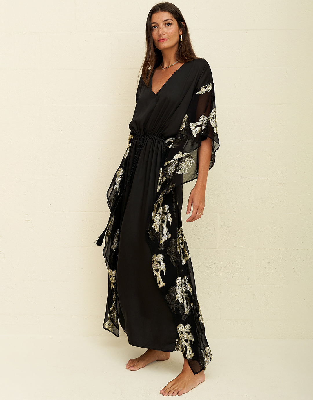 Palm Tree Kaftan Black