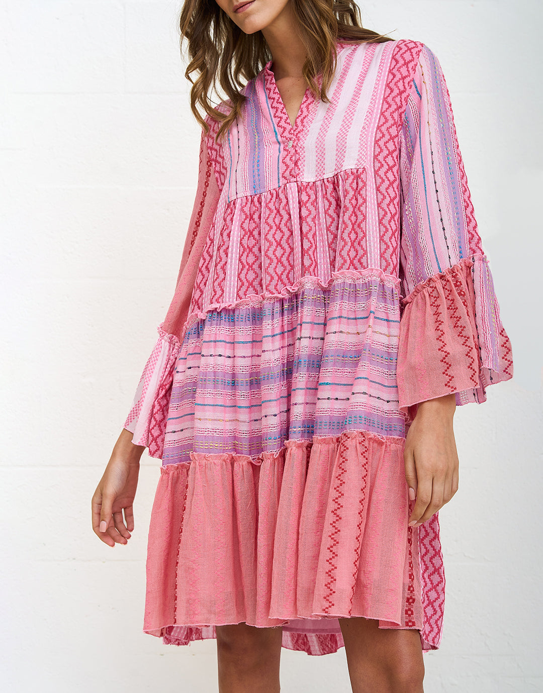 Patchwork Mini Boho Dress - Pink - Simply Beach UK