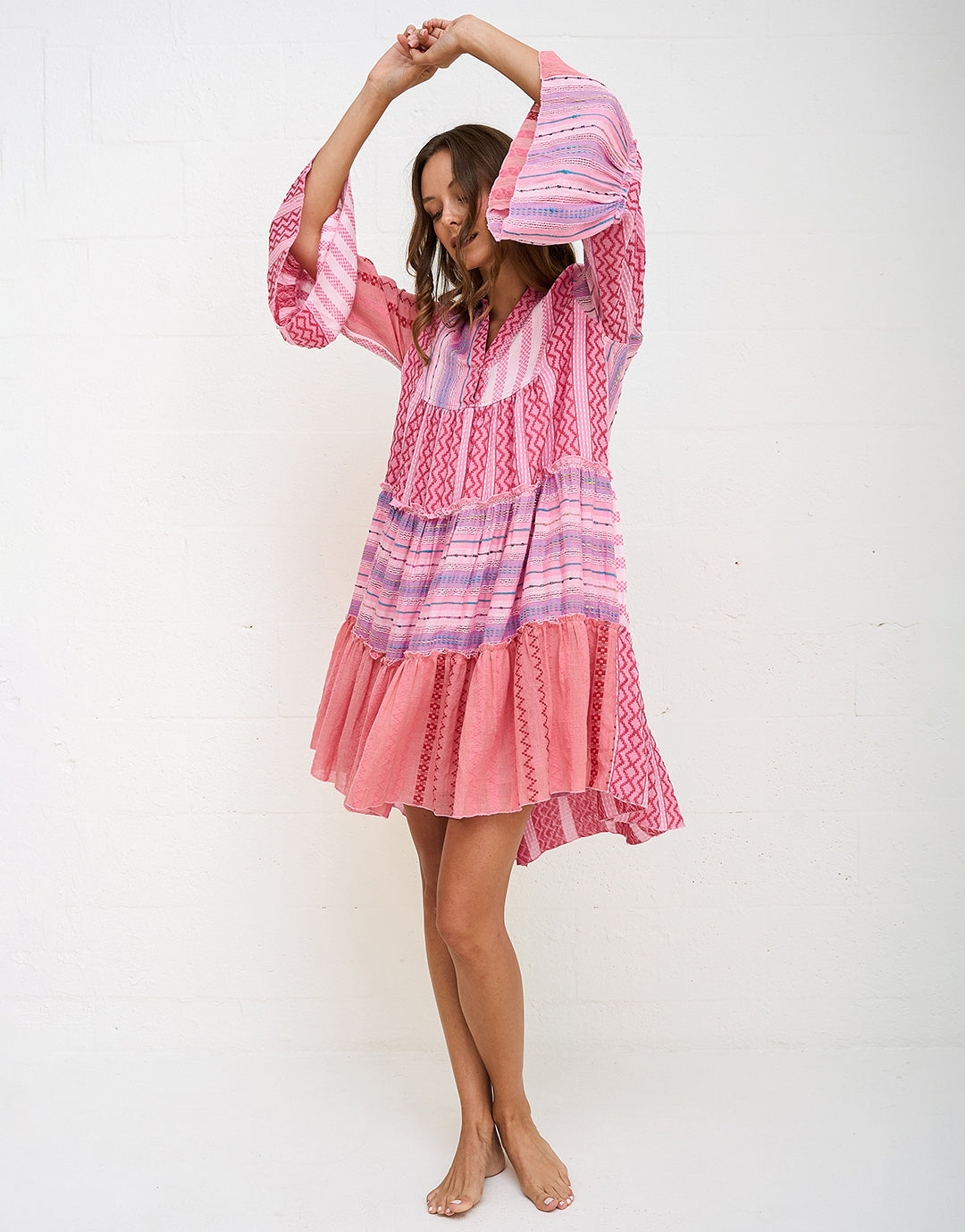 Patchwork Mini Boho Dress - Pink - Simply Beach UK