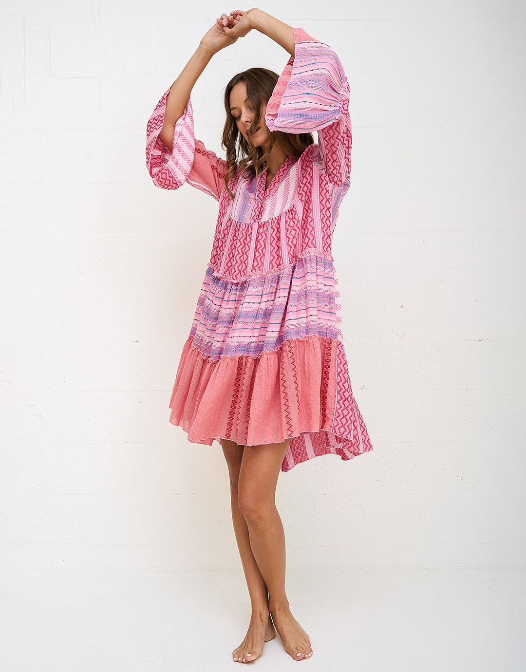 Patchwork Mini Boho Dress - Pink - Simply Beach UK