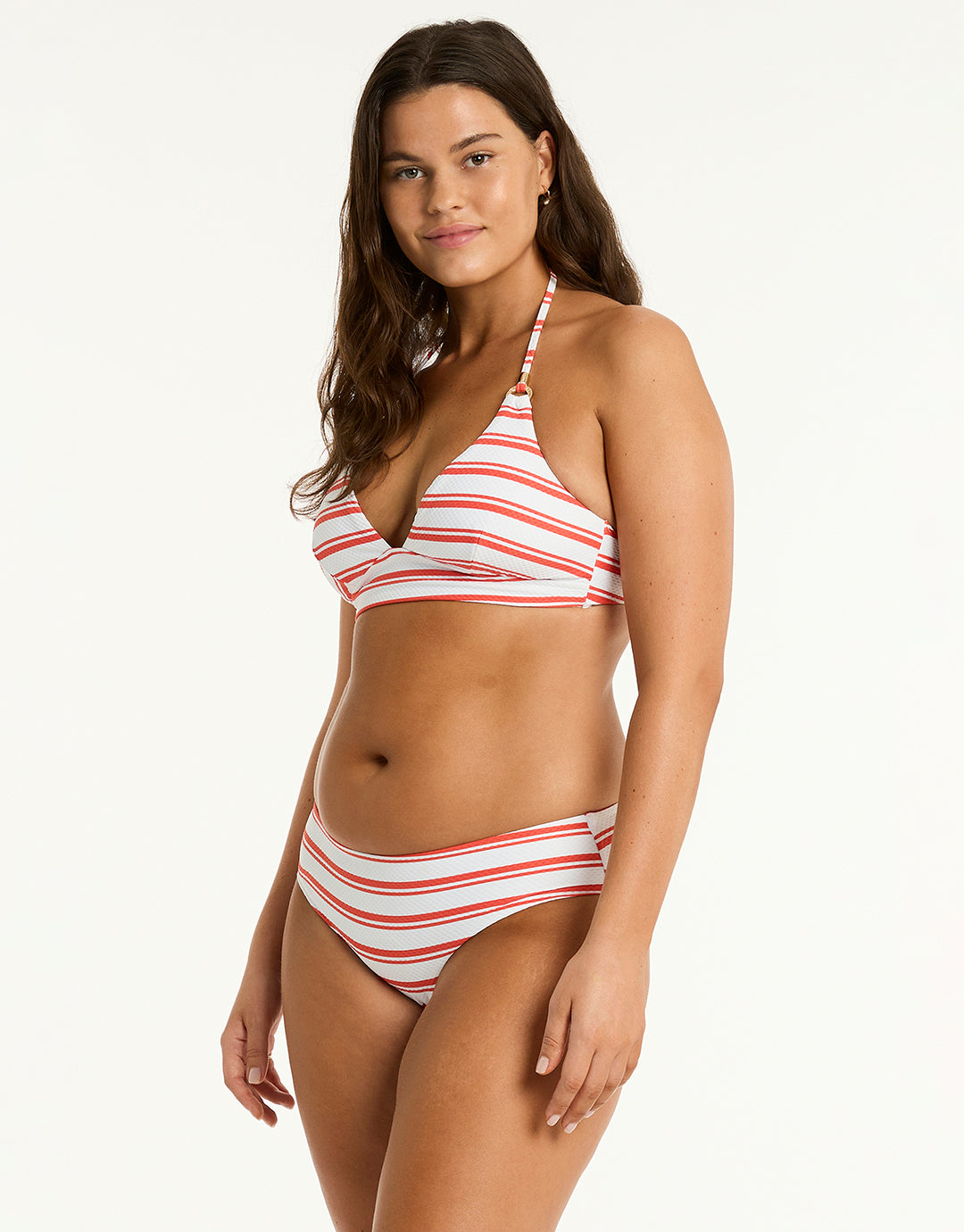 Biarritz Mid Bikini Pant - White and Red Stripe - Simply Beach UK