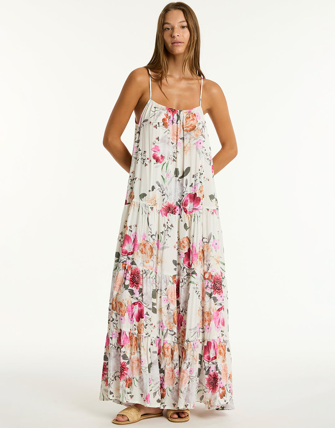 Belle Tiered Maxi Sundress - Coconut - Simply Beach UK