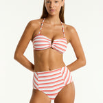 Biarritz Panelled High Waist Bikini Pant - Flame - Simply Beach UK