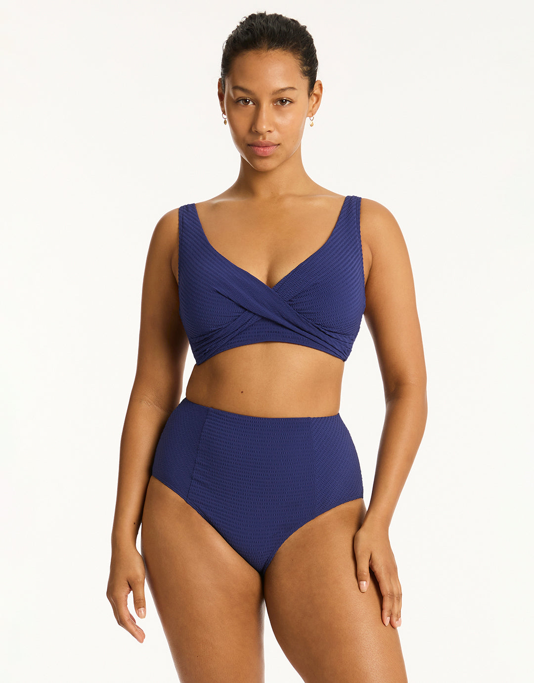 Messina Panelled High Waist Bikini Pant - French Navy - Simply Beach UK