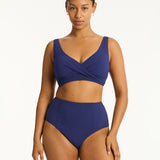 Messina Panelled High Waist Bikini Pant - French Navy - Simply Beach UK