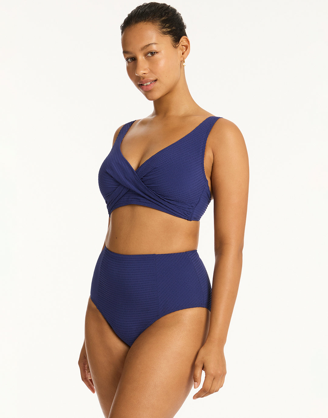 Messina Panelled High Waist Bikini Pant - French Navy - Simply Beach UK