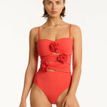 Casa Del Mar Flower Bandeau Swimsuit - Flame - Simply Beach UK