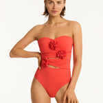 Casa Del Mar Flower Bandeau Swimsuit - Flame - Simply Beach UK