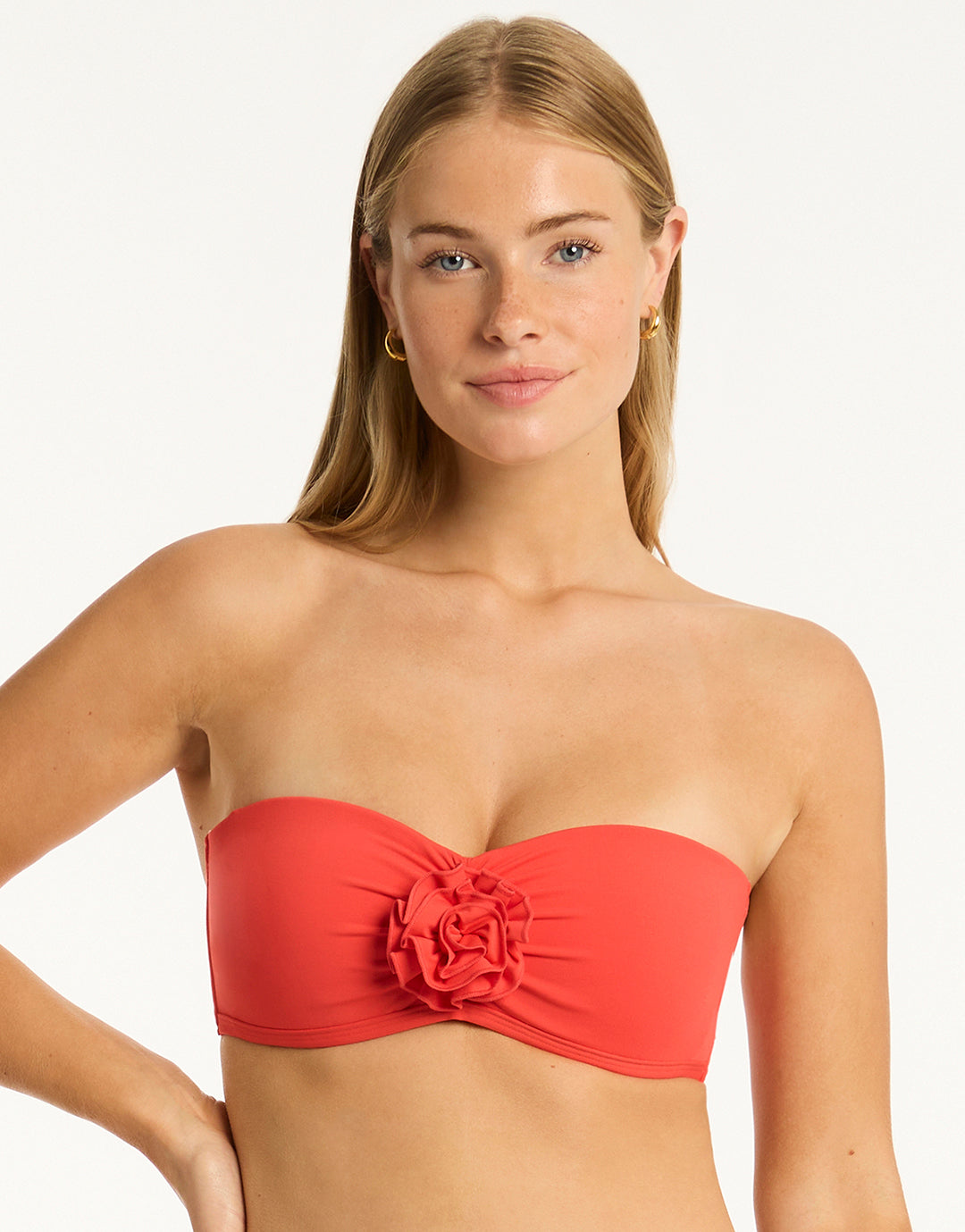 Casa Del Mar Flower Bandeau Bikini Top - Flame - Simply Beach UK