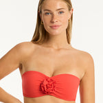 Casa Del Mar Flower Bandeau Bikini Top - Flame - Simply Beach UK