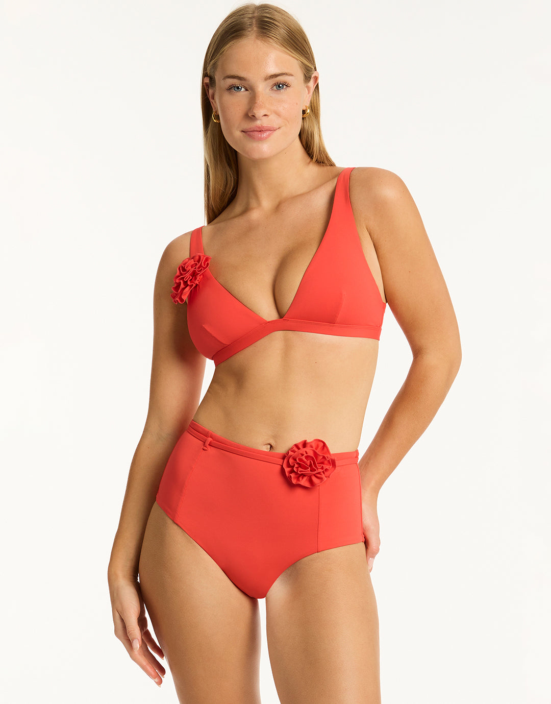 Casa Del Mar Belted High Waist Bikini Pant - Flame - Simply Beach UK