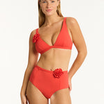 Casa Del Mar Belted High Waist Bikini Pant - Flame - Simply Beach UK