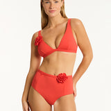 Casa Del Mar Belted High Waist Bikini Pant - Flame - Simply Beach UK