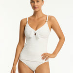 De Soleil Tie Front DD/E Tankini Top - White - Simply Beach UK