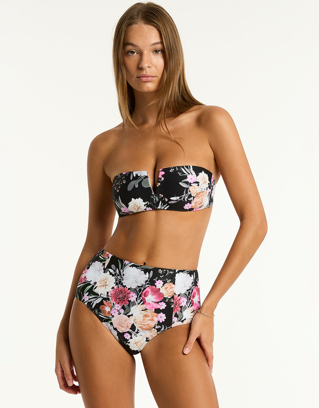 Belle Panelled High Waist Bikini Pant - Black - Simply Beach UK