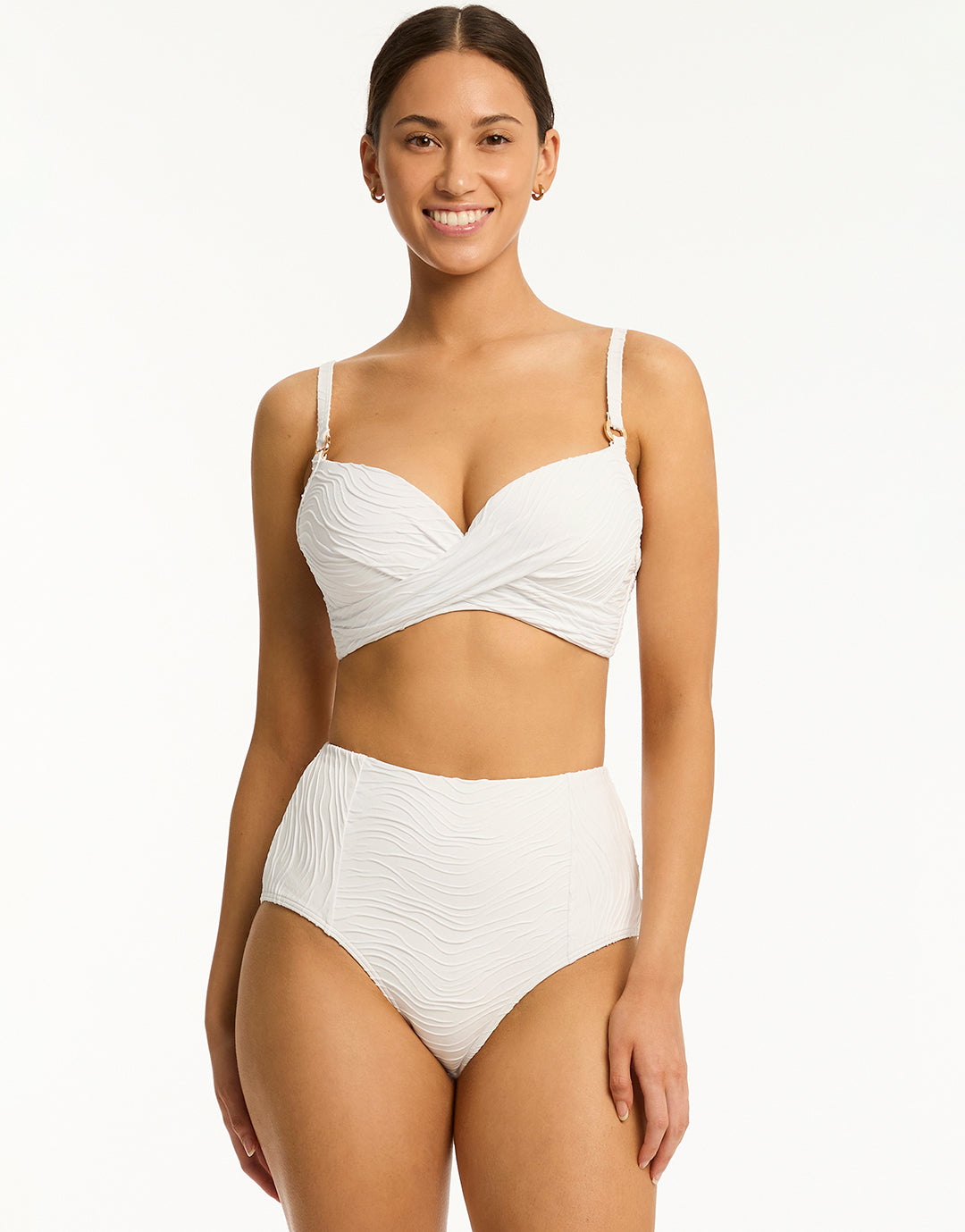 De Soleil Panelled High Waist Bikini Pant - White - Simply Beach UK