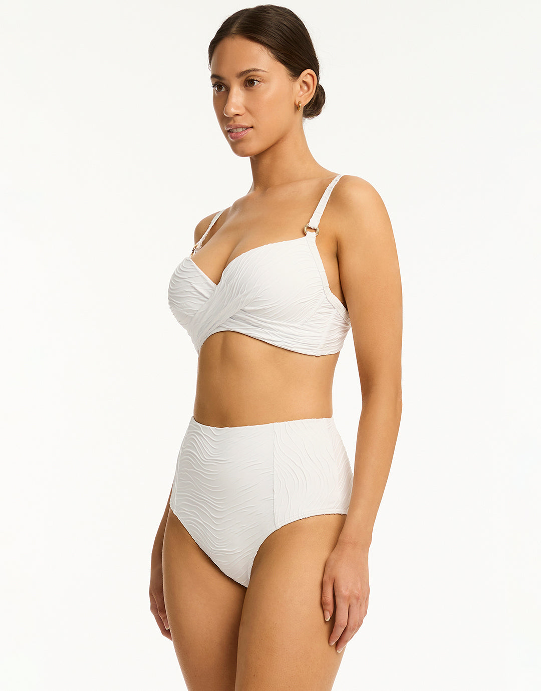 De Soleil Panelled High Waist Bikini Pant - White - Simply Beach UK