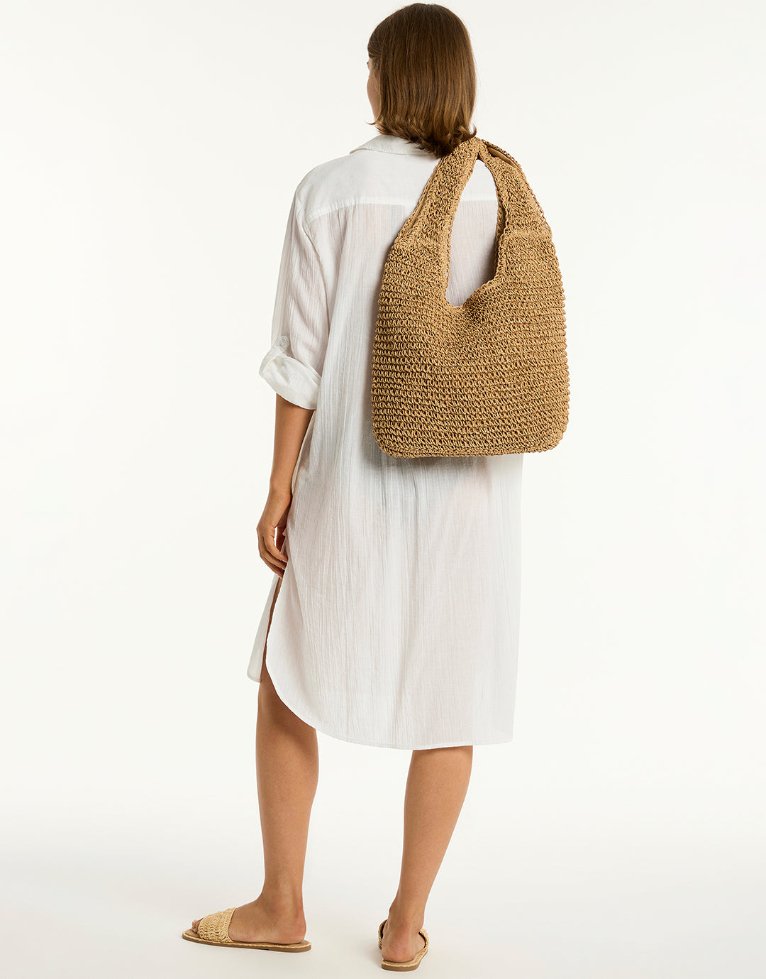 Crochet Slouch Beach Bag - Caramel - Simply Beach UK