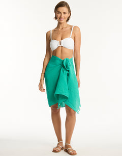 Sunset Frayed Sarong - Sea Green - Simply Beach UK