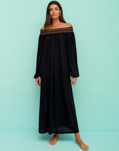 Smocked Off the Shoulder Dress - Black - Simply Beach UK