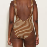 Square Neck Swimsuit - Metallic Cocoa Stripe - Simply Beach UK