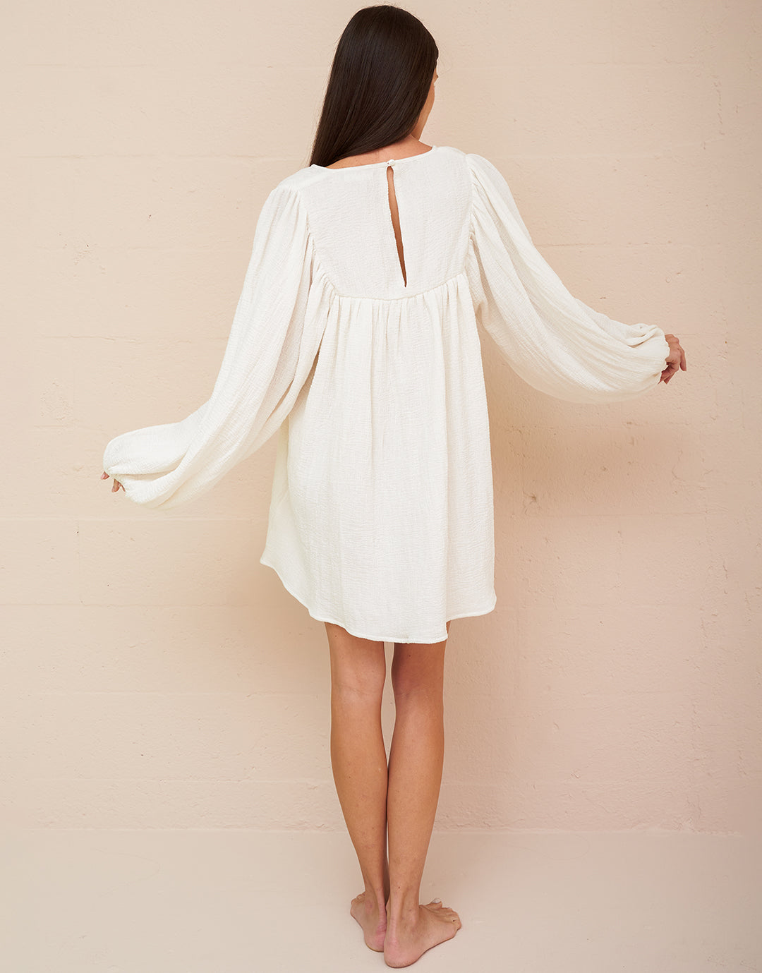 Boho Sleeve Mini Dress - White - Simply Beach UK