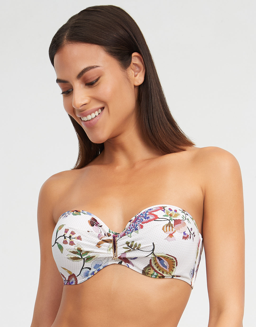 Jasmine Bandeau Bikini Top - White Floral - Simply Beach UK