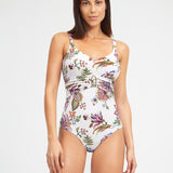 Jasmine Shaped Neck Swimsuit - White Floral - Simply Beach UK