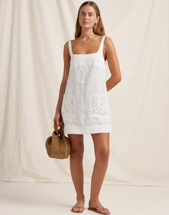 Creme Embroidered Shift Mini Dress - White - Simply Beach UK