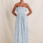 Daffodil Shirred Midi Dress - Blue Print - Simply Beach UK